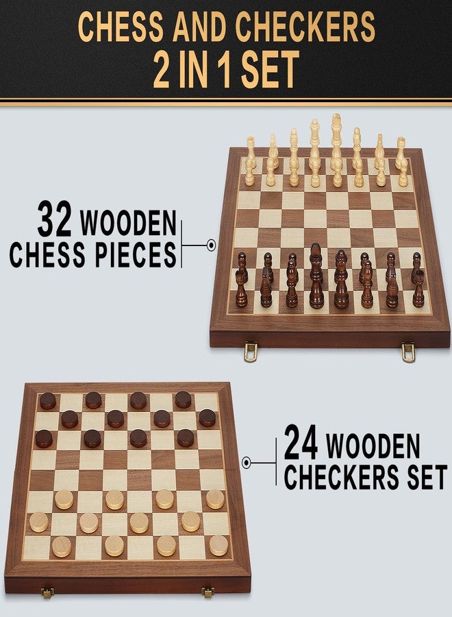 Jumlys 2 in 1 Magnetic Chess Set & Checkers Board Game, 15" Wooden Folding Chess Board with 2 Extra Queens, Portable Travel Chess Set with Pieces Storage Slots, Beginner Chess Board Game for Adults & Kids - Image 2